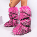 Plush Fur Buckle Boots - AfterAmour