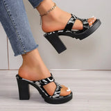 Midnight Sketch Strappy Block Heels - AfterAmour
