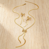 Stainless Steel Bow & Figure-Eight Tassel Earrings Set