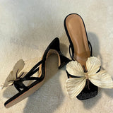 Butterfly Slipper Square Toe Sandal Heels