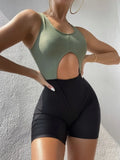 New Solid Color Matching Boxers Hollow One-piece Swimsuit Bikini