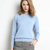 Women's Slim O-Neck Cashmere Wool Blend Sweater