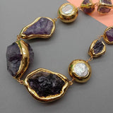 Amethyst Pearl Chain Necklace - AfterAmour