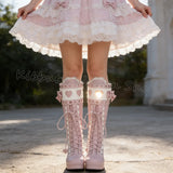 Platform High Hearts Lace-Up Knee Boots