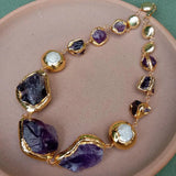 Amethyst Pearl Chain Necklace - AfterAmour