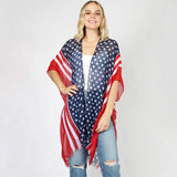 Women's American Flag Print Kimono Poncho 4th of July
