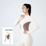 Women's Stand Collar Color Block Fitness Cardigan Trendy