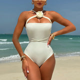 New One-piece Multi-wear One-piece Drawstring Strap Small Flower Swimsuit Swimsuit Bikini