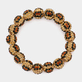 Leopard Patterned Rhinestone Pave Ball Stretch Bracelet