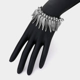 Antique Metal Feather Fringe Stretch Bracelet