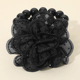 Bling Studded Fabric Flower Statement Faux Pearl Beaded Stretch Bracelet