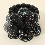 Bling Studded Fabric Flower Statement Faux Pearl Beaded Stretch Bracelet