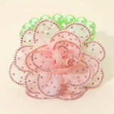 Bling Studded Fabric Flower Statement Faux Pearl Beaded Stretch Bracelet