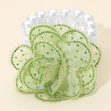 Bling Studded Fabric Flower Statement Faux Pearl Beaded Stretch Bracelet