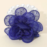 Bling Studded Fabric Flower Statement Faux Pearl Beaded Stretch Bracelet