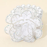 Bling Studded Fabric Flower Statement Faux Pearl Beaded Stretch Bracelet