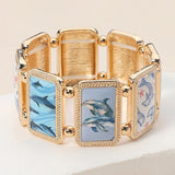 Rectangular Dolphin Epoxy Cluster Link Stretch Bracelet