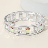 Emerald Cut Stone Embellished Open Frame Stretch Bracelet