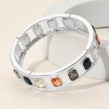 Emerald Cut Stone Embellished Open Frame Stretch Bracelet