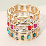 Emerald Cut Stone Embellished Open Frame Stretch Bracelet