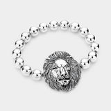 Lion Accented Metal Ball Stretch Bracelet