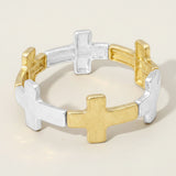 Women's Worn Metal Cross Stretch Bracelet