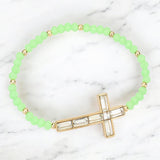 Cross Accented Faceted Beaded Stretch Bracelet