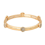 Stone Pave Disc Accent Hammered Metal Stretch Bracelet