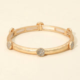 Stone Pave Disc Accent Hammered Metal Stretch Bracelet