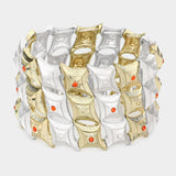 Stone Accented Diamond Metal Stretch Bracelet