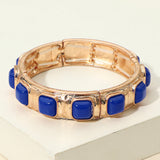 Square Bead Embellished Hammered Metal Stretch Bracelet