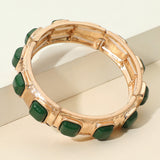 Square Bead Embellished Hammered Metal Stretch Bracelet