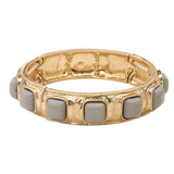 Square Bead Embellished Hammered Metal Stretch Bracelet