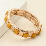 Square Bead Embellished Hammered Metal Stretch Bracelet