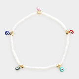 Evil Eye Charm Seed Beaded Stretch Bracelet