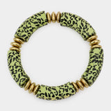 Leopard Patterned Wood Stretch Bracelet