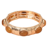 Marbled Oval Stone Accent Hammered Metal Beaded Stretch Bracelet