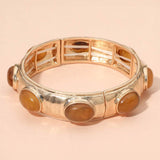 Marbled Oval Stone Accent Hammered Metal Beaded Stretch Bracelet