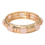 Marbled Oval Stone Accent Hammered Metal Beaded Stretch Bracelet