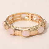 Marbled Oval Stone Accent Hammered Metal Beaded Stretch Bracelet