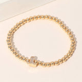 Stone Paved Boot Brass Ball Beaded Stretch Bracelet
