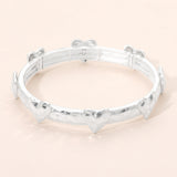 Hammered Brushed Metal Heart Accent Stretch Bracelet
