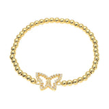 Stainless Steel CZ Stone Paved Butterfly Charm Beaded Stretch Bracelet