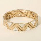 Worn Metal Geometric Triangle Beaded Stretch Bracelet