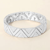 Worn Metal Geometric Triangle Beaded Stretch Bracelet