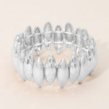 Bold Hammered Metal Marquise Beaded Stretch Bracelet
