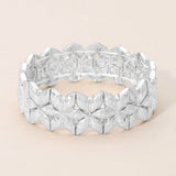 Geometric Floral Metal Beaded Stretch Statement Bracelet