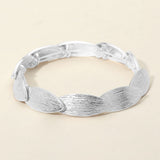 Textured Metal Oval Overlapped Beaded Stretch Bracelet