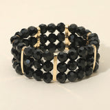 Triple Row Faceted Beaded Strand Stretch Bracelet