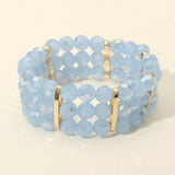 Triple Row Faceted Beaded Strand Stretch Bracelet